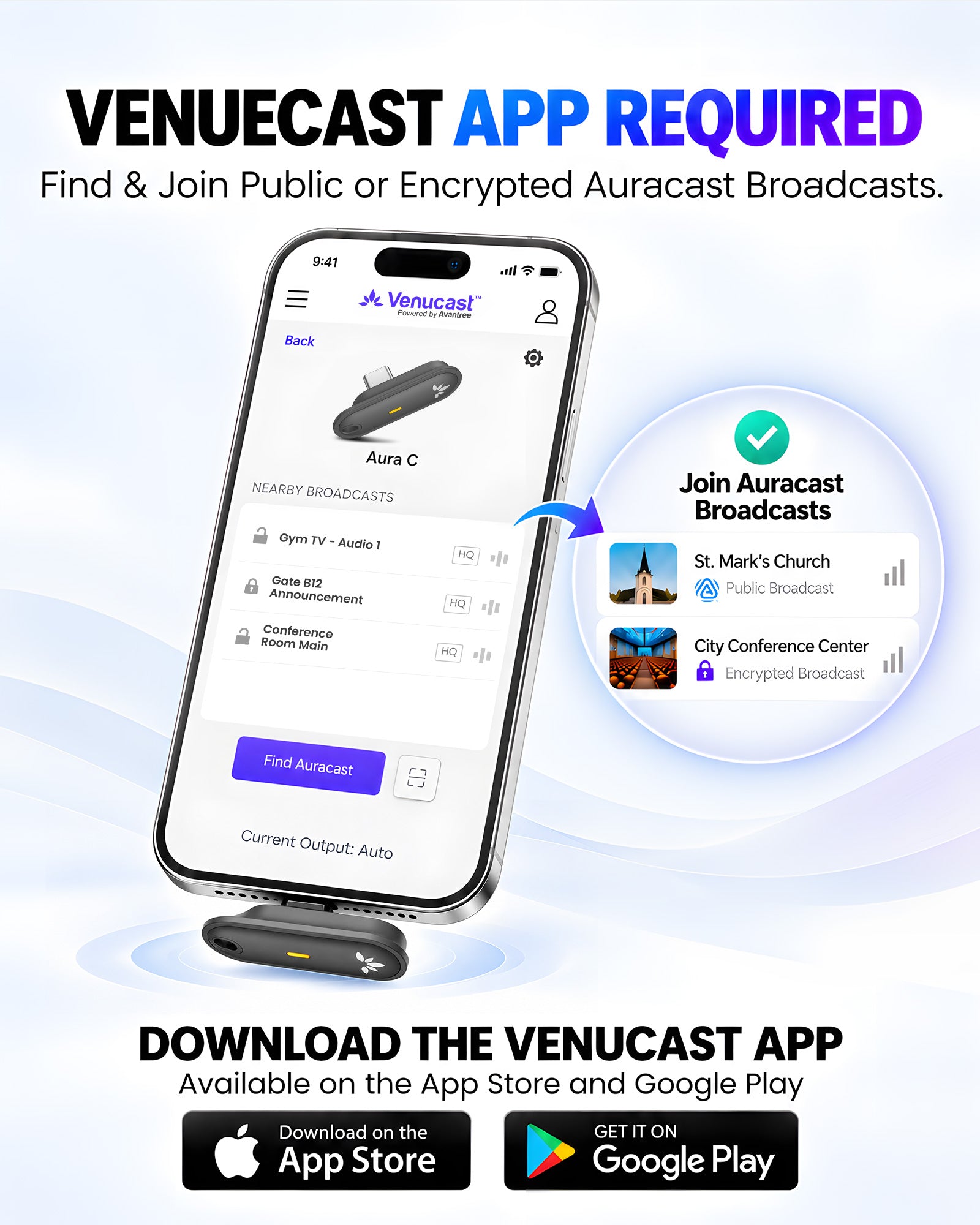 Aura C | Auracast Receiver for phones to receive broadcasts