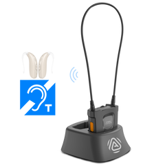 AuraCoil Auracast Receiver with Neckloop for T-Coil hearing aids, ideal for churches, theaters, museums, senior centers, tours, and public listening.