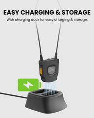 AuraCoil Auracast Receiver with Built-in T-Coil Neckloop for Hearing Aids, up to 20-hour battery, easy charging with charging dock
