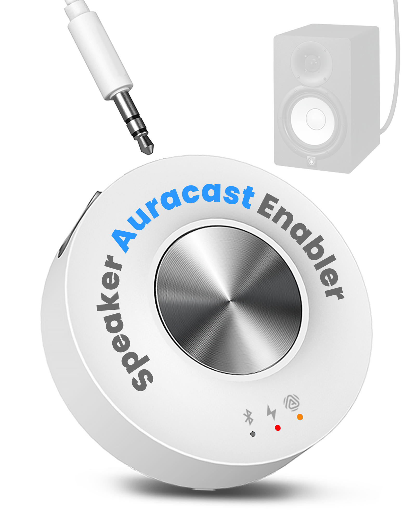 AuraLink Bluetooth Auracast Receiver for wired speakers and audio systems, adds Bluetooth and Auracast streaming via 3.5mm AUX or RCA connections.