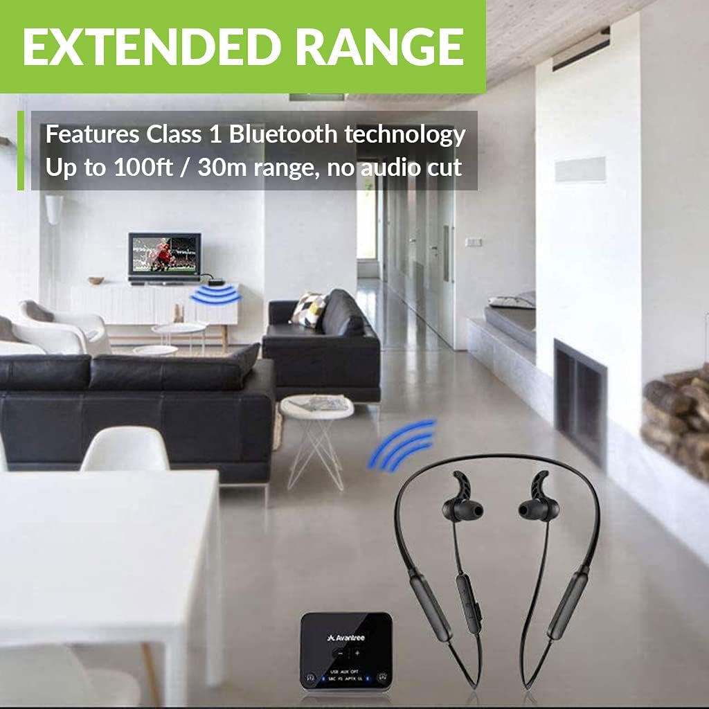 HT4186 Wireless Earbuds for TV Watching,  up to 100ft wireless range, uninterrupted audio.