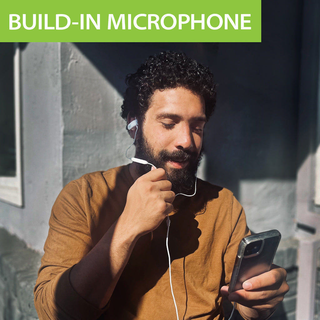 E171 Over-the-Ear Wired Earbuds, 3.5mm AUX connection with built-in microphone for clear calls.