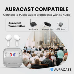 Infinity Multifunctional Wireless Earbuds, compatible with Avantree Audikast 4, Voyager, C82 Aura, and Auracast public broadcasts.