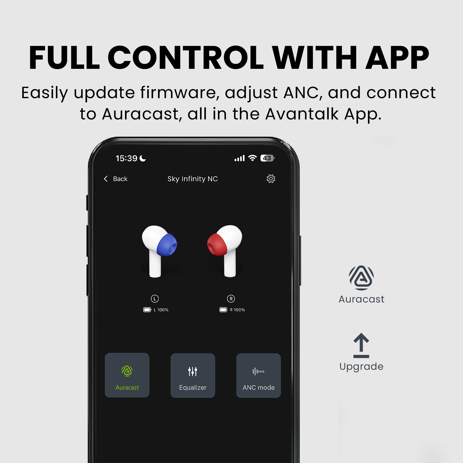 Infinity Multifunctional Wireless Earbuds. With Avantree App  control for firmware updates, ANC adjustment, and Auracast connection.