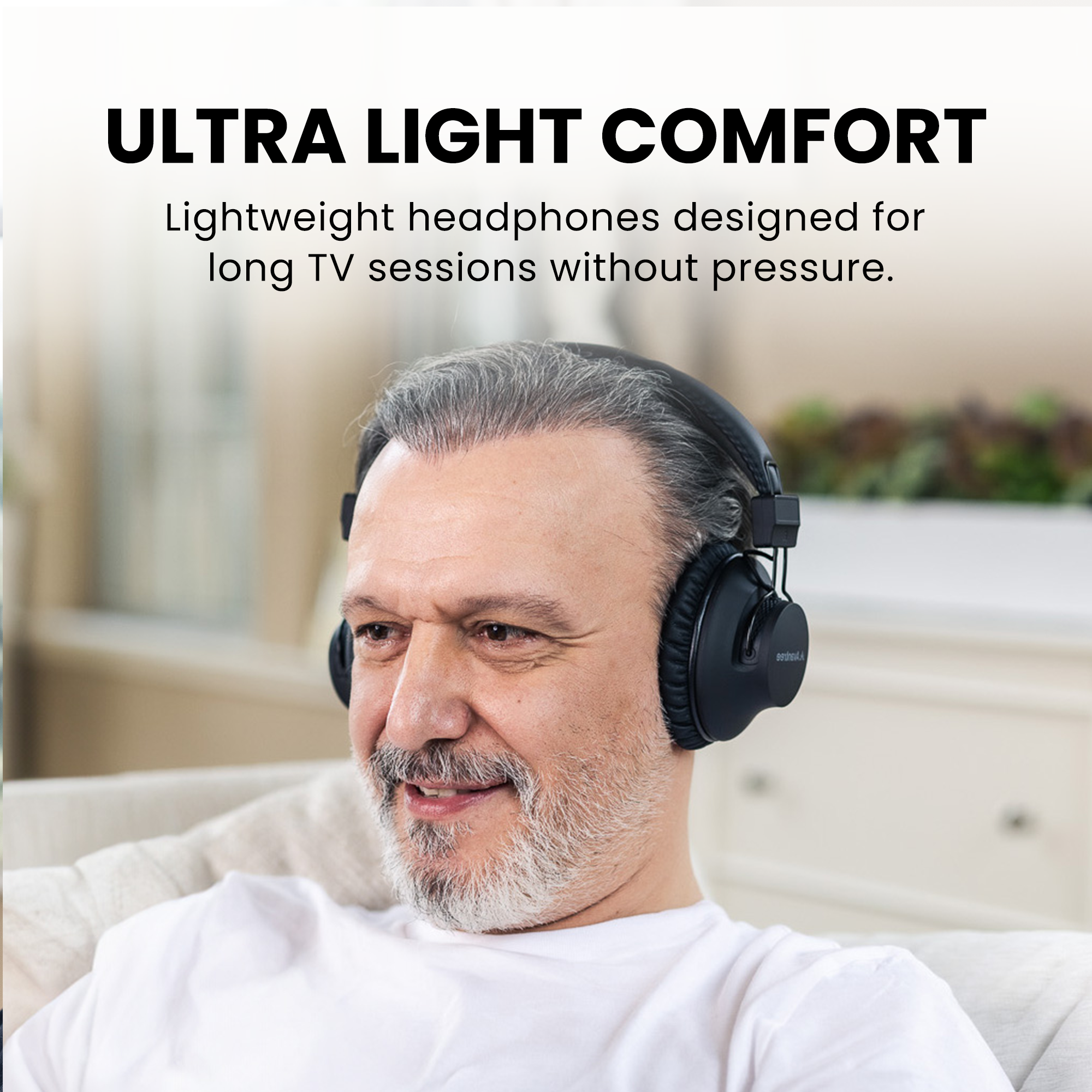 HT5009 Plus Wireless TV Headphones with Clear Voice for Seniors, lightweight and pressure-free listening.