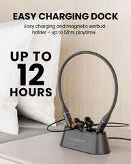 Loop Auracast TV Earbuds with clear dialogue, easy charging dock and magnetic earbuds, and up to 12 hours of playtime.