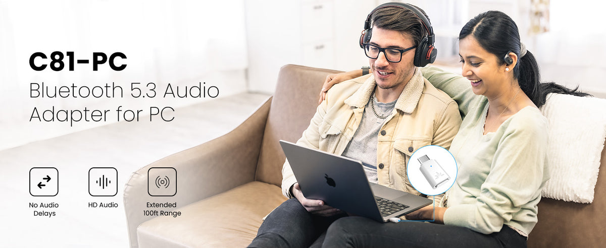 C81-PC Bluetooth Adapter for PC with USB-C Bluetooth 5.3, no audio delay, HD Audio, 100ft range 