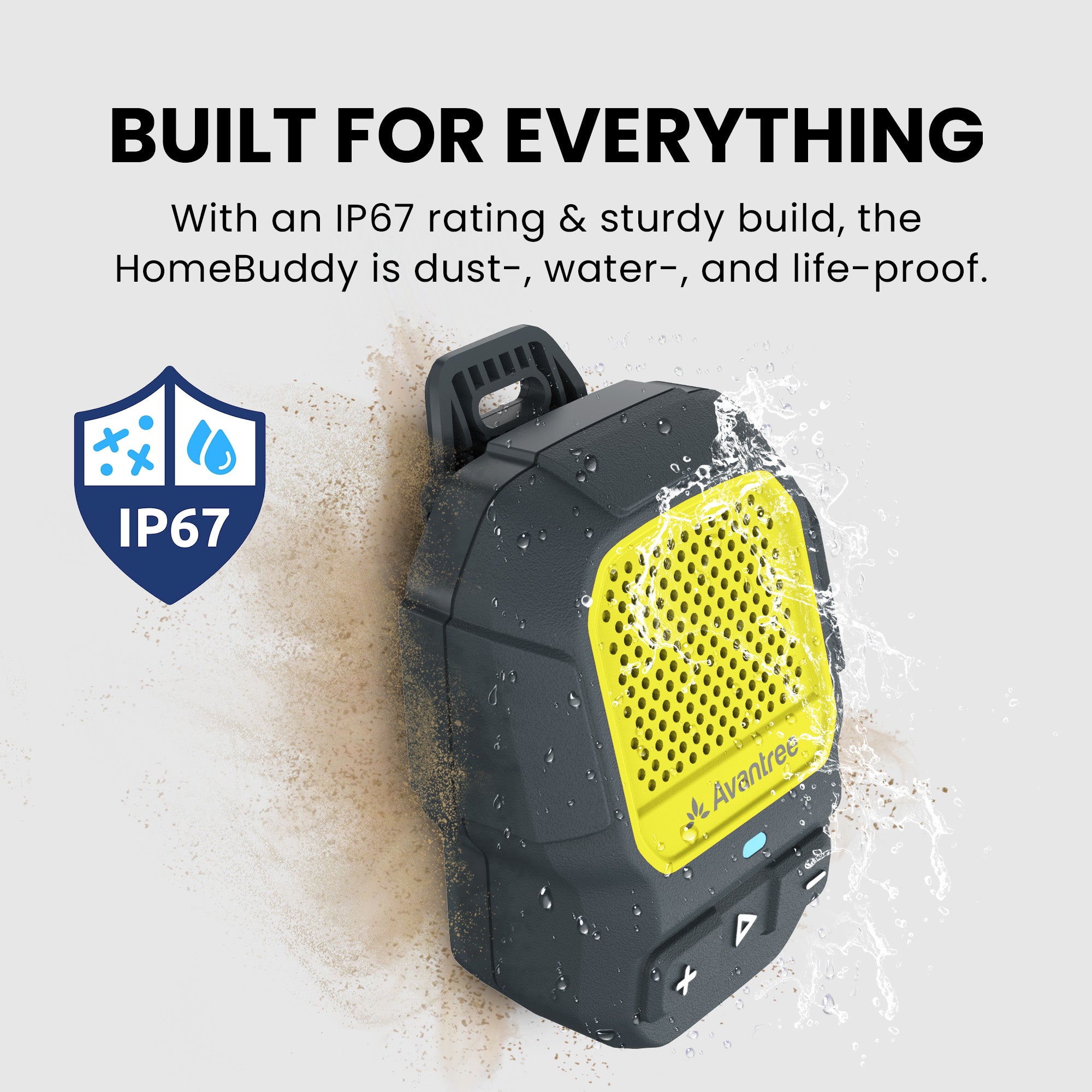 ShareCast Solo Clip-On Auracast Speaker with Bluetooth 5.4 LE Audio for any activity, with IP67-rated dustproof, waterproof, for sturdy use.