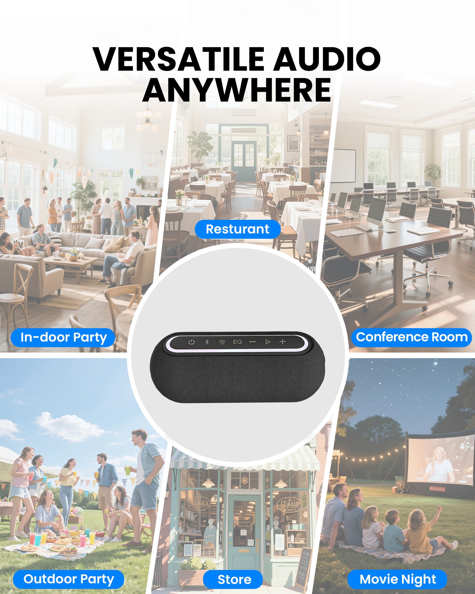 The Harmony A2 Solo Premium Sound LE Audio Auracast Speaker is a versatile speaker for indoor/outdoor use, conferences, and restaurant setups.