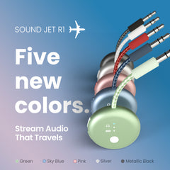 SoundJet R1 Airplane Bluetooth Adapter for Headphones & AirPods, available in five colors to match your headphones.