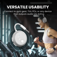 SoundJet R1 Airplane Bluetooth Adapter for Headphones & AirPods, works with flights, gyms, TVs, and any 3.5mm AUX audio device.