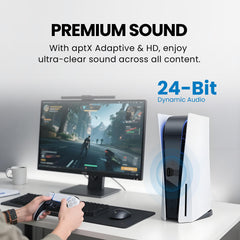 C81-Gaming PS5 Bluetooth Audio Adapter, supports aptX Adaptive and aptX Low Latency 24-bit dynamic audio for clear wireless sound.
