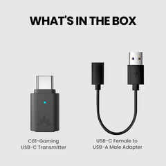 C81-Gaming PS5 Bluetooth Audio Adapter for wirelss audio. includes USB-C transmitter and USB-A adapter for broad device compatibility.
