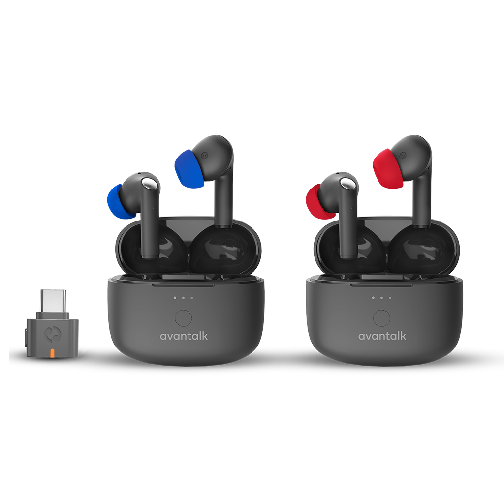 Infinity Aura  Dual Auracast ANC Earbuds Set with USB-C Adapter. Plug C82 Aura into your phone and enjoy music, podcasts, or videos together while walking, traveling or relaxing at home.