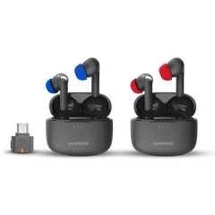 Infinity Aura  Dual Auracast ANC Earbuds Set with USB-C Adapter. Plug C82 Aura into your phone and enjoy music, podcasts, or videos together while walking, traveling or relaxing at home.