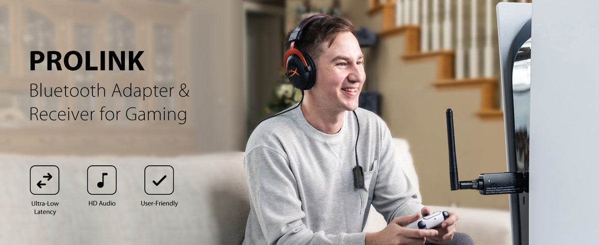 ProLink Bluetooth Adapter & Receiver for Gaming, ultra-low latency HD audio with user-friendly