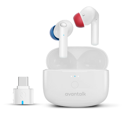 AcuEar Infinity LE Audio ANC Earbuds with USB-C adapter, designed for clear real-world conversations at counters, clinics, pharmacies, and service desks with low-latency sound for PC and PS5