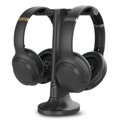 Duet Dual Wireless Headphones for TV, 2.4G connection, Works witth TV optical or AUX output and power on—no Bluetooth pairing required.