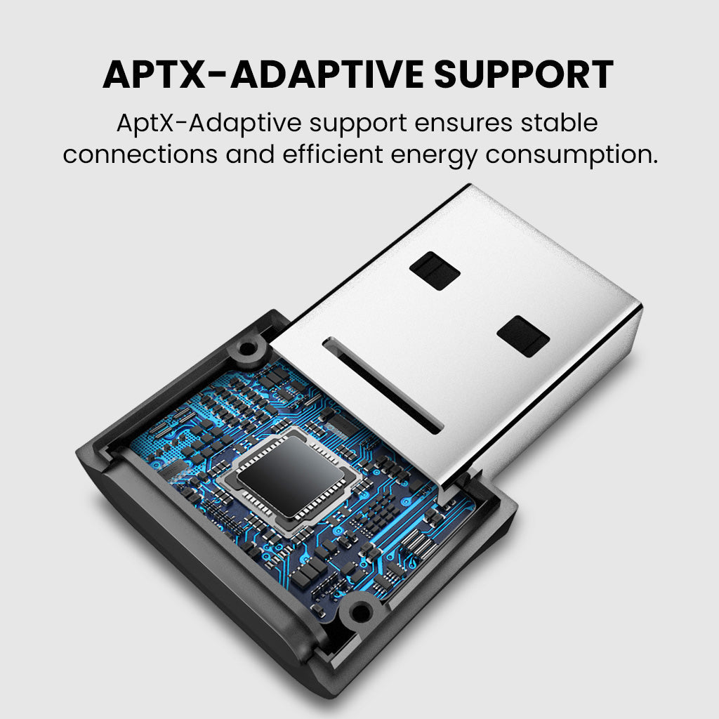 DG80-Gaming Bluetooth 5.3 USB Adapter for PS5. Supports aptX Adaptive for stable connections and efficient energy consumption.