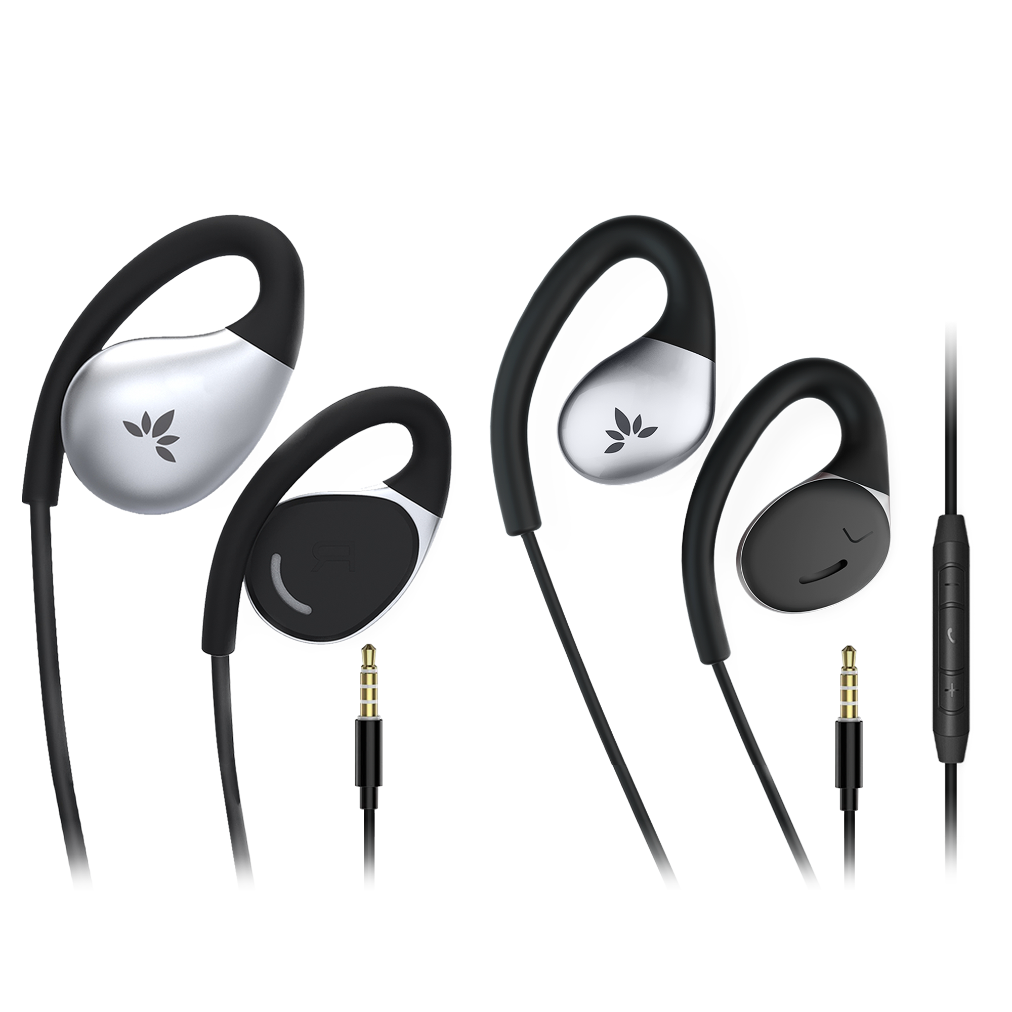 Resolve Set Wired Open-Ear Earbuds 2 Pack w/ Mic w/Inline Mic, Comfort Fit, Aware Listening, Over-Ear Hook Headphones for Office, Home, Outdoor Use, 3.5mm AUX