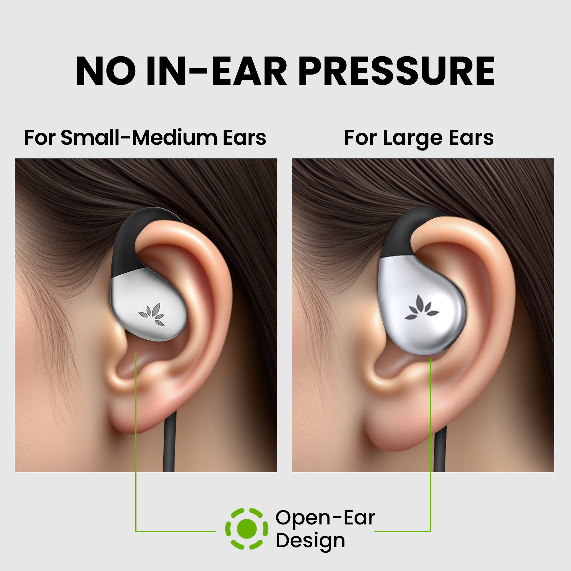 Resolve Set Wired Open-Ear Earbuds 2-Pack with Inline Mic, two sizes  Small-Medium (ear length under 2.5") and Large (ear length over 2.5")