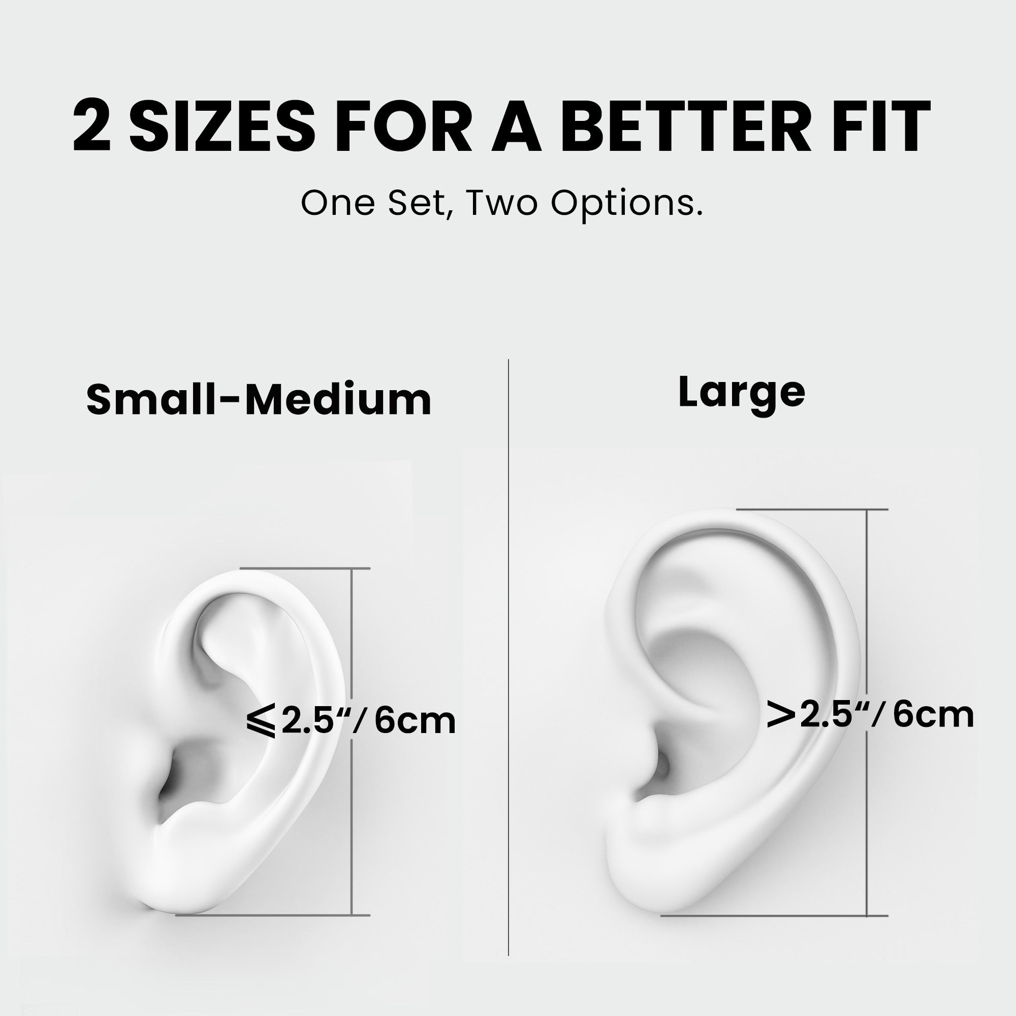 Resolve Set Wired Open-Ear Earbuds 2-Pack with Inline Mic, two sizes  Small-Medium (ear length under 2.5") and Large (ear length over 2.5")