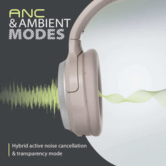Eon Wireless noise-canceling headphones with mic for everyday use, featuring ambient mode, hybrid noise cancellation for undisturbed listening in noisy environments.