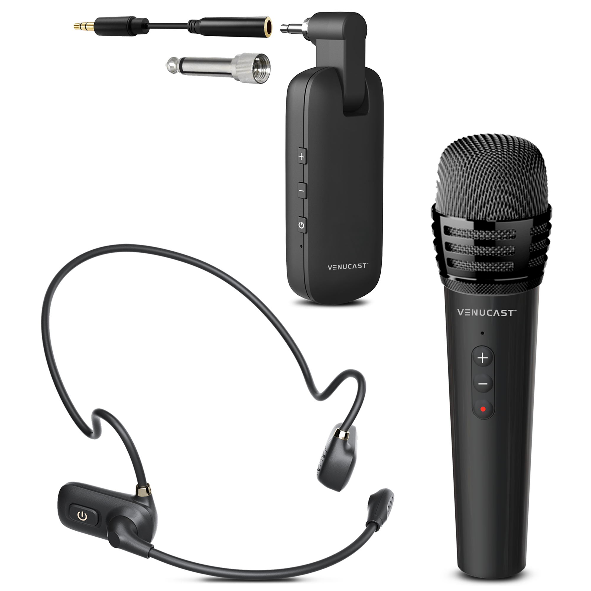 Wireless Headset & Handheld FreeMic Duo Microphone System for Powered Speakers, Mixer, & Venucast Transmitters for Teaching, and Small Events