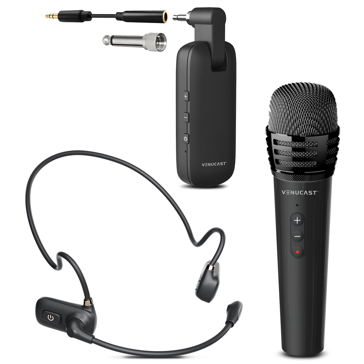 Wireless Headset & Handheld FreeMic Duo Microphone System for Powered Speakers, Mixer, & Venucast Transmitters for Teaching, and Small Events