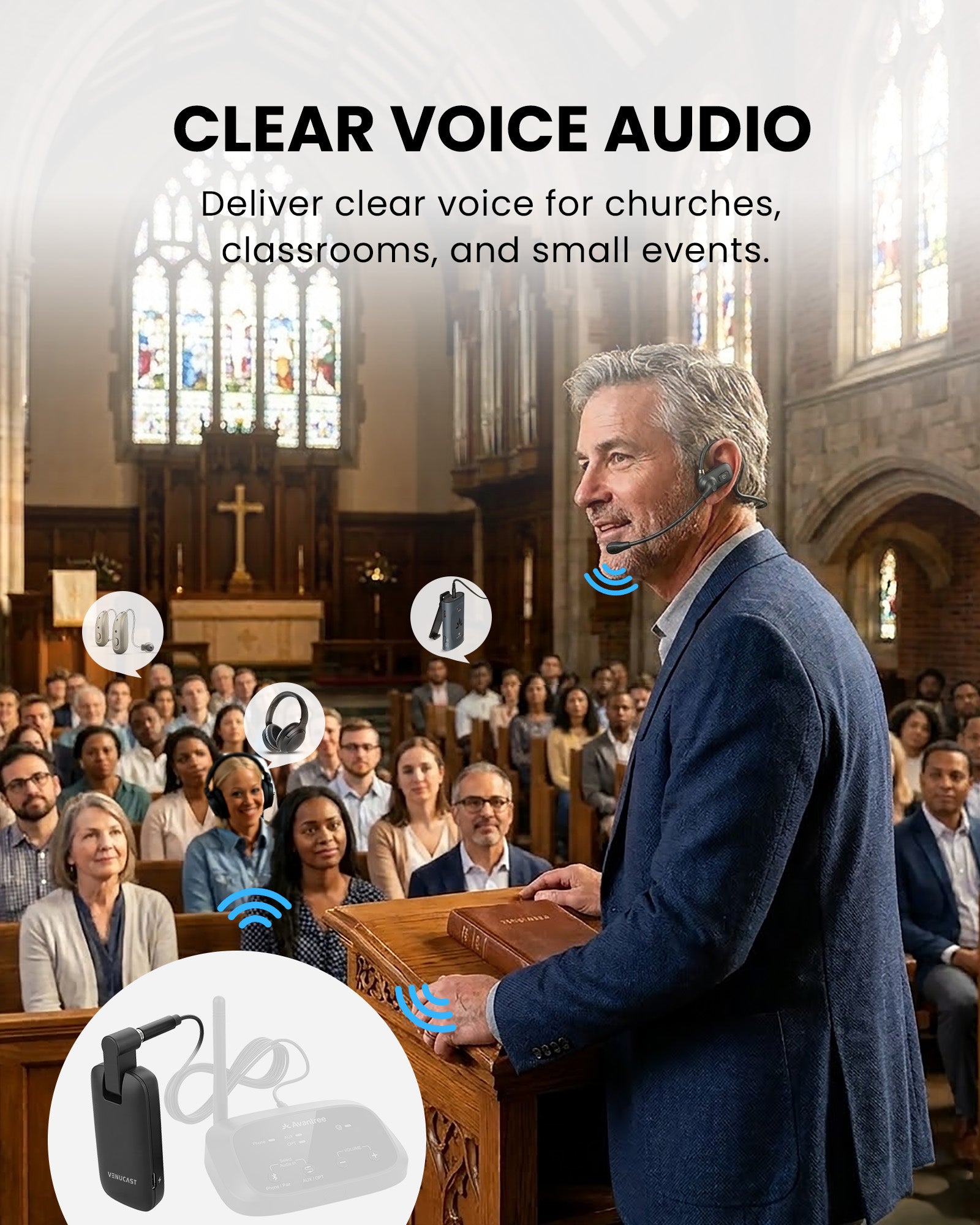 FreeMic Duo Wireless Headset and Handheld Microphone delivers clear voice for church, and events. 