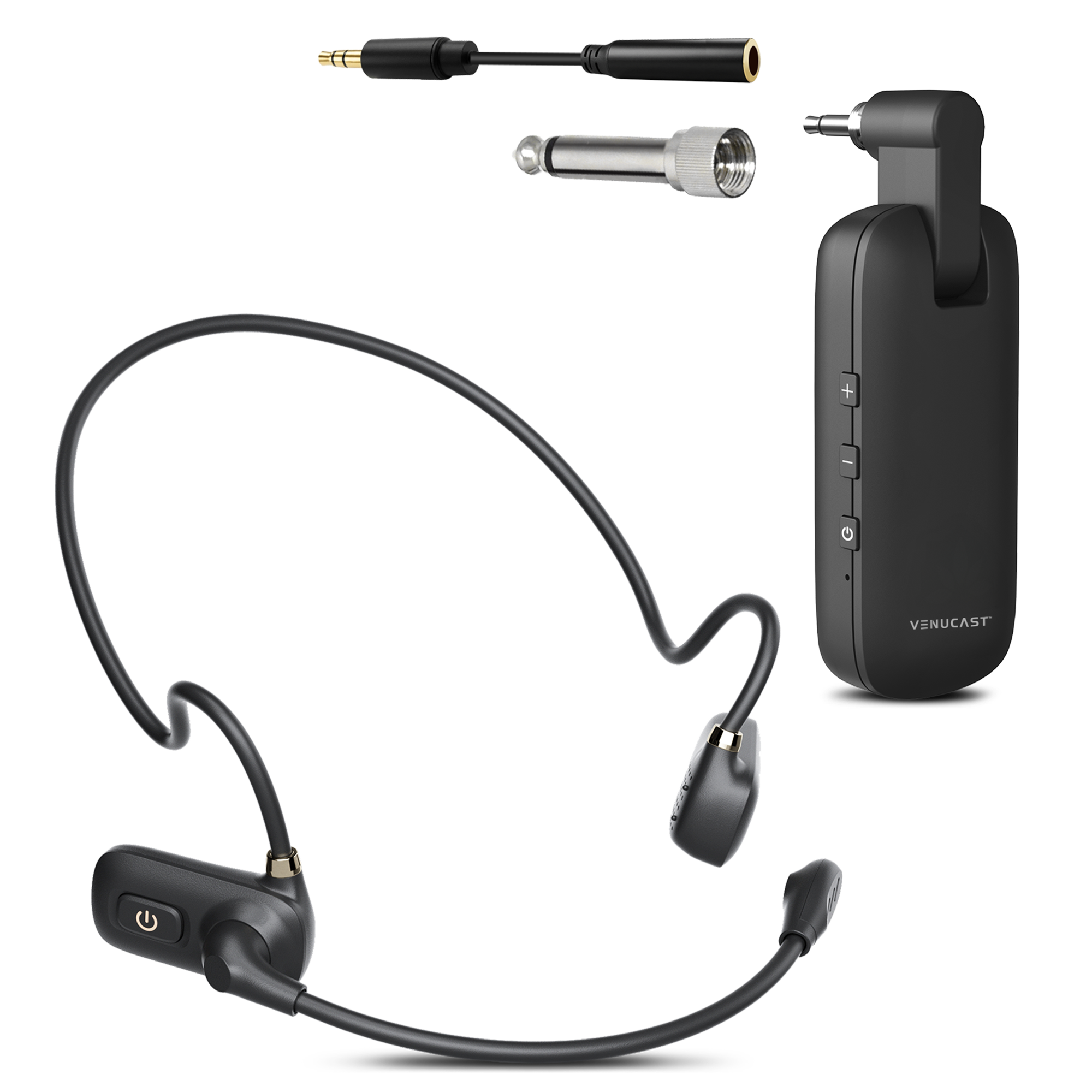 FreeMic W Wireless Headset Microphone System for powered speakers, and mixers for teaching and venues, transmitters with 3.5mm and 6.35mm compatibility.