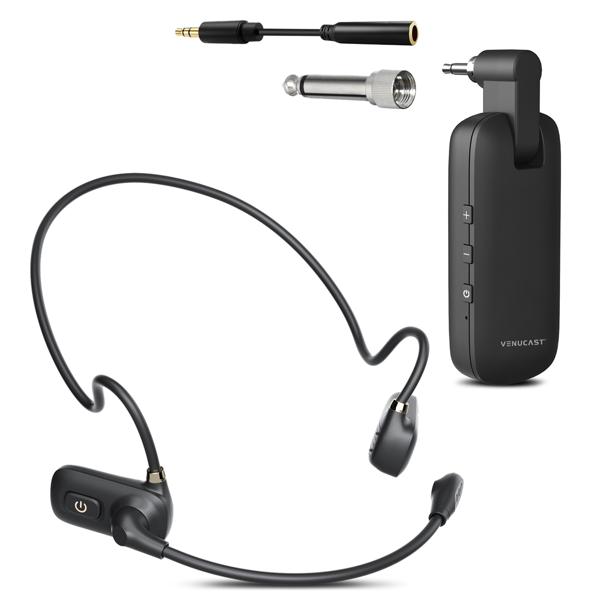 FreeMic W Wireless Headset Microphone System for powered speakers, and mixers for teaching and venues, transmitters with 3.5mm and 6.35mm compatibility.