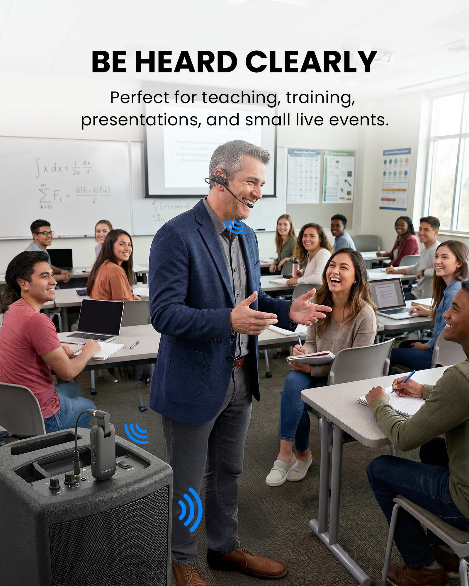 FreeMic W Wireless Headset Microphone System for powered speakers and mixers, delivers clear voice for teaching, presentations, classrooms, and small events.