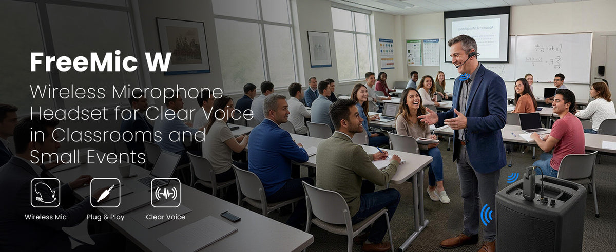 FreeMic W wireless headset and handheld microphone , plug-and-play wireless mic, clear voice for teaching and events.