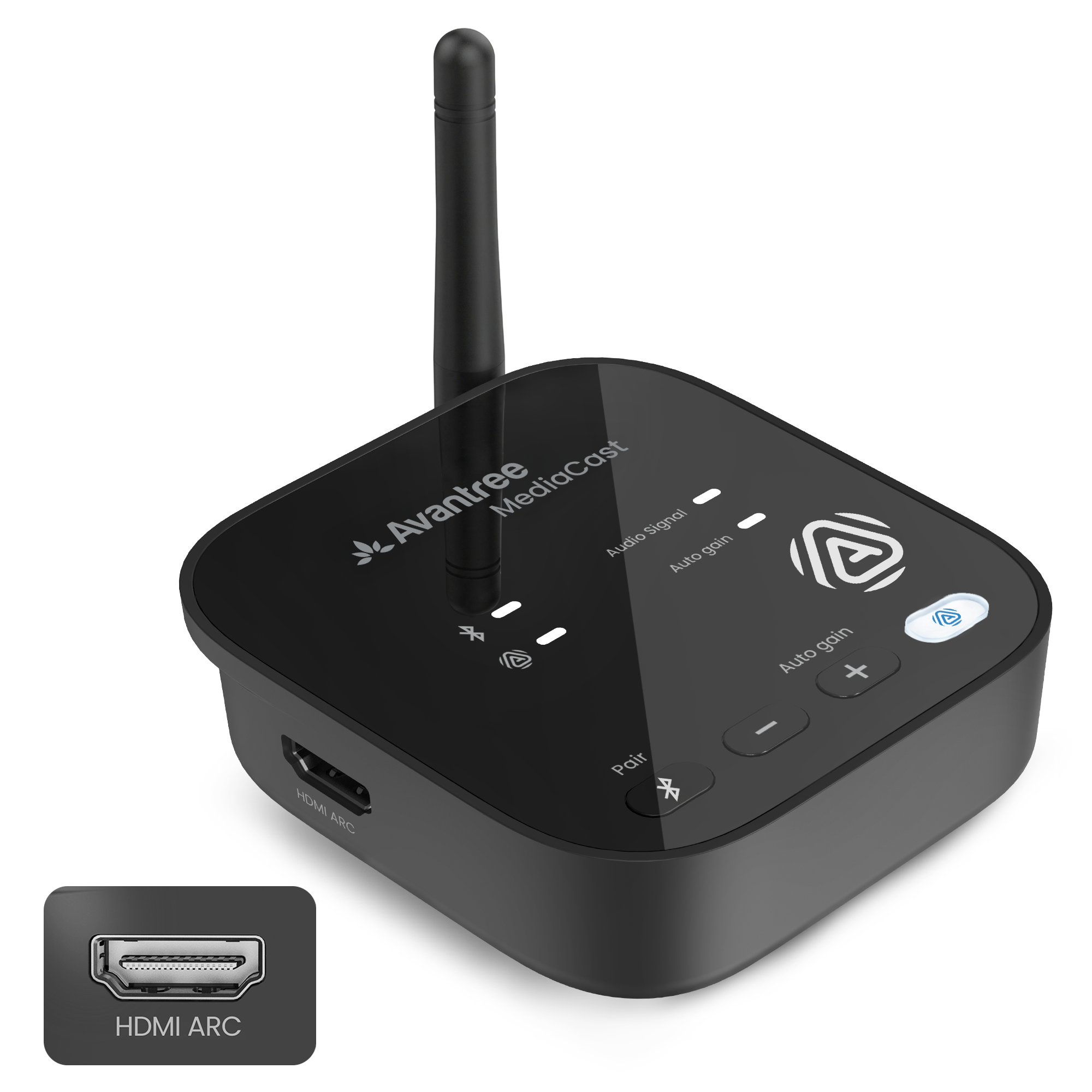 MediaCast Auracast TV Transmitter HDMI ARC In, Bluetooth Adapter for Auracast Hearing Aids &amp; Headphones, HDMI ARC &amp; Optical In, Volume Boost