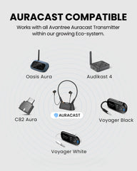 Loop-RX Auracast Neckband Earbuds, add-on for Aura Loop, compatible with Avantree and other Auracast transmitters.