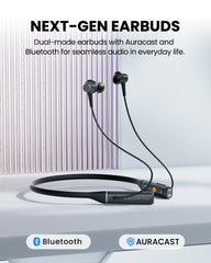 Loop-RX Auracast Neckband Earbuds, add-on earbuds for Aura Loop with Dual Mode Bluetooth and Auracast modes for everyday listening.