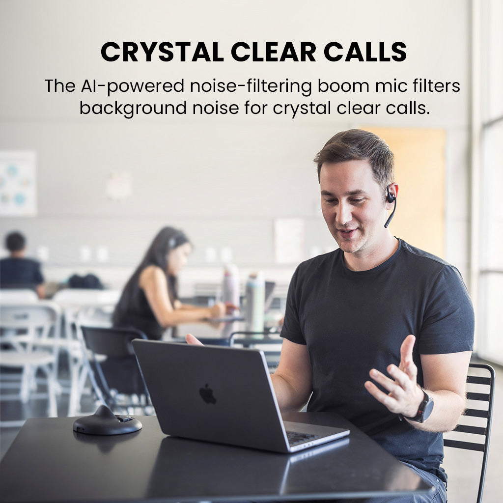 Lingo N21 Open-Ear Headphones with Mic. AI noise-filtering boom microphone delivers crystal-clear voice for calls, meetings, and work conversations.