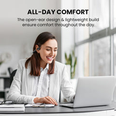 Lingo N21 Open-Ear Headphones with Mic, open-ear hook design provides all-day comfort without ear pressure, ideal for meetings and office work.