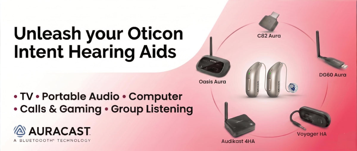 Oticon Hearing Aids with Auracast TV Streamer, Accessories etc.