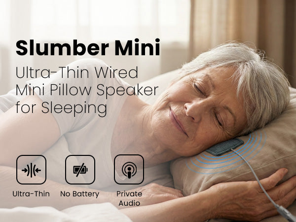 Slumber Mini Ultra-Thin Wired Pillow Speaker for Sleeping, no battery and  private audio comfort.