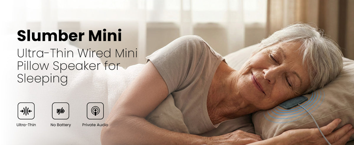Slumber Mini Ultra-Thin Wired Pillow Speaker for Sleeping, no battery and  private audio comfort.