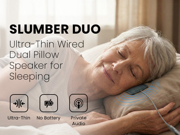 Slumber Duo Ultra-Thin Wired Pillow Speaker for Sleeping, no battery and  private audio comfort.