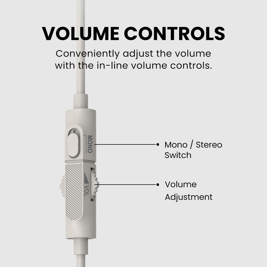Slumber B AUX Wired Pillow Speaker for Sleeping, in-line volume controls for quick, convenient sound adjustment.