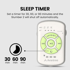 Slumber 2 Bluetooth Pillow Sleep Headphones with 4 flat speakers and white noise, sleep timer 30, 60, or 90 minutes with auto shut-off.