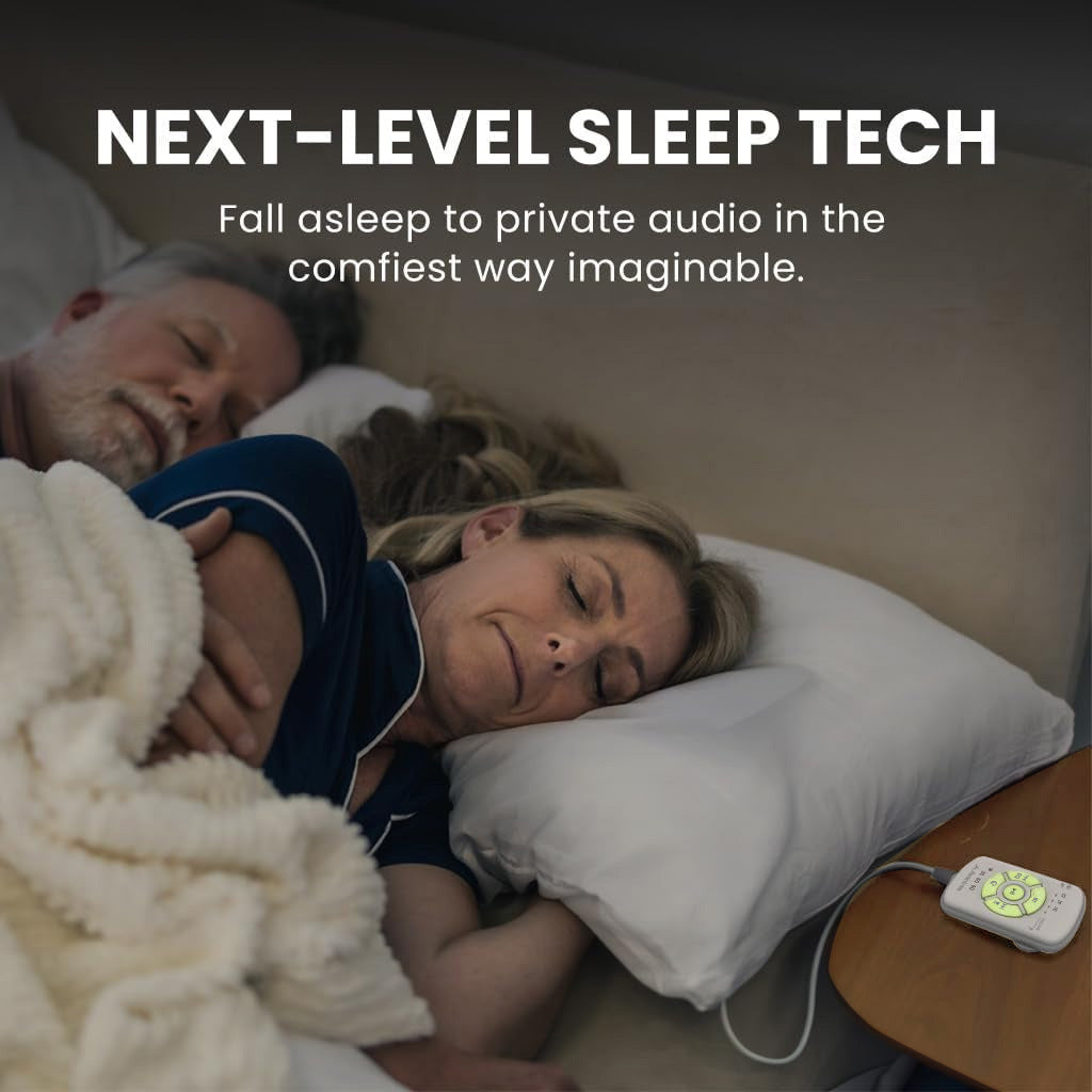 Slumber 2 Bluetooth Pillow Sleep Headphones with 4 flat speakers and white noise, supports Bluetooth streaming, 3.5mm AUX input, and built-in white noise 