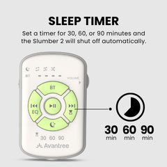 Slumber 2 Bluetooth Pillow Sleep Headphones with 4 flat speakers and white noise, sleep timer 30, 60, or 90 minutes with auto shut-off.