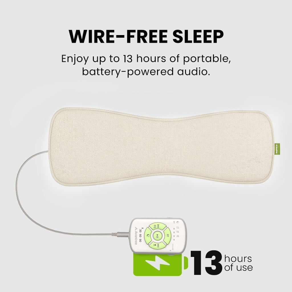 Slumber 2 Bluetooth Pillow Sleep Headphones with 4 flat speakers and white noise, featuring up to 13-hour  use battery powered 