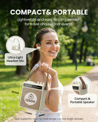 VoxAmp Duo Wireless Speaker with Dual Microphone, lightweight and portable for easy carrying, not suitable for large venues.