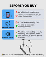 AcuEar C1 Hearing Amplifier for Seniors, mild to moderate listing support, not for Bluetooth, calls, or streaming; amplifies surrounding sounds with noise reduction.